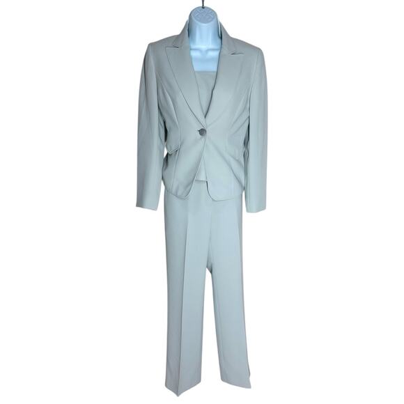 Tahari Arthur S. Levine Pant Suit 3 Piece Set Grayish Mint Green 2P 2 Petite EUC - Picture 1 of 16